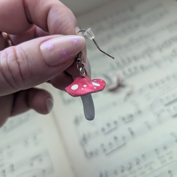 Pink and White Mushroom Earrings - Picture 9 of 13